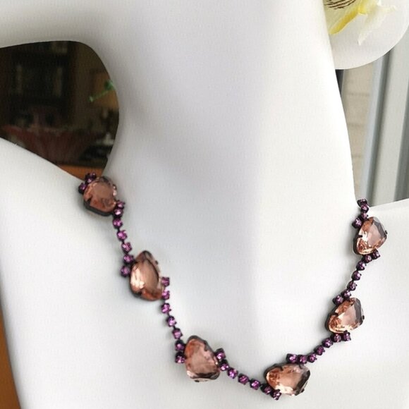 Vintage 90s Czech handmade glass  necklace blush in black - Picture 4 of 4